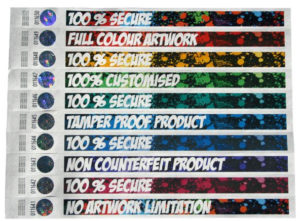 Tyvek wristbands with security hologram sticker
